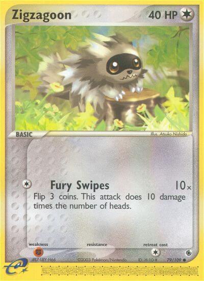 Pokémon Zigzagoon #79/109 EX Ruby and Sapphire Common Reverse Holofoil Lightly Played English Trading Card — catalog front, TCGplayer SKU 2882325
