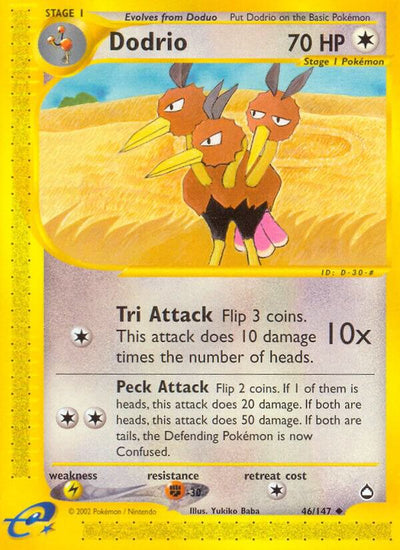 Pokémon Dodrio #046/147 Aquapolis Uncommon Reverse Holofoil Lightly Played Trading Card