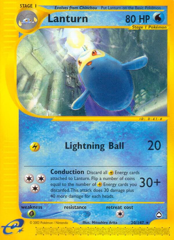 Pokémon Lanturn #020/147 Aquapolis 20 Reverse Holofoil Near Mint English Trading Card — catalog front, TCGplayer SKU 2890604