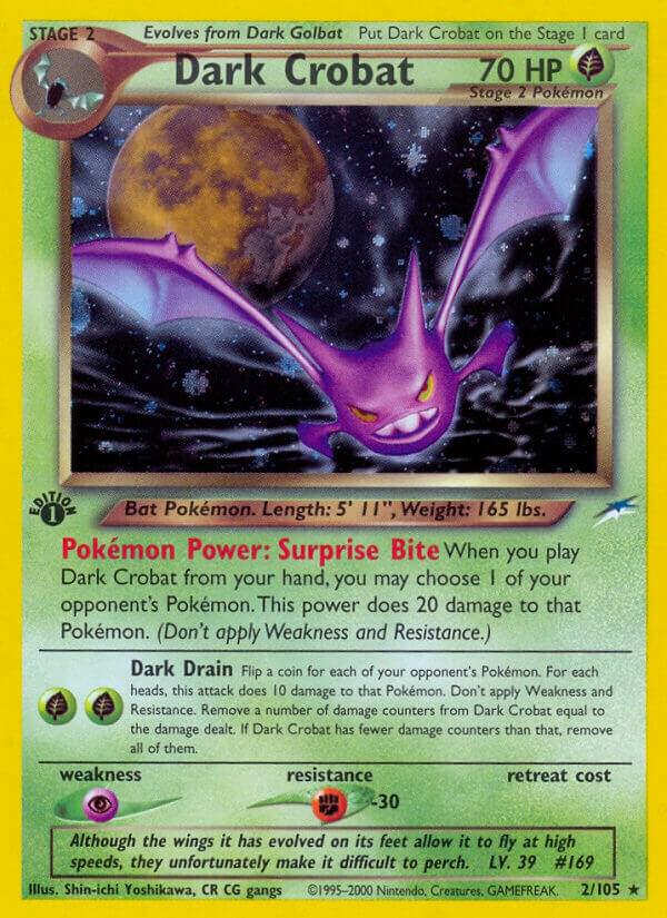 Pokémon Dark Crobat #002/105 Neo Destiny Holo Rare Holofoil Lightly Played Unlimited Trading Card