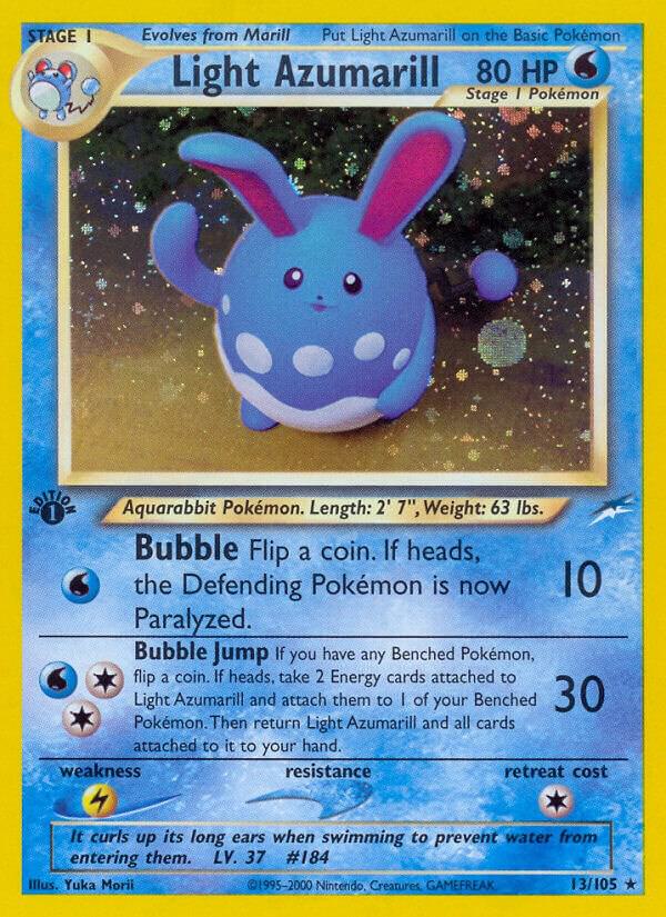Pokémon Light Azumarill #013/105 Neo Destiny Holo Rare Holofoil Heavily Played Unlimited English Trading Card — catalog front, TCGplayer SKU 2897395
