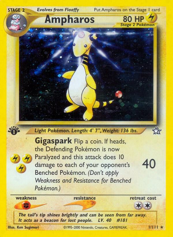 Pokémon Ampharos #001/111 Neo Genesis Holo Rare Holofoil Near Mint Unlimited English Trading Card — catalog front, TCGplayer SKU 2897782