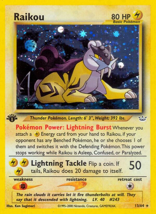 Pokémon Raikou #13/64 Neo Revelation 13 Holofoil Moderately Played Unlimited Trading Card