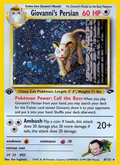 Pokémon Giovanni's Persian #008/132 Gym Challenge Holo Rare Holofoil Heavily Played Unlimited Trading Card