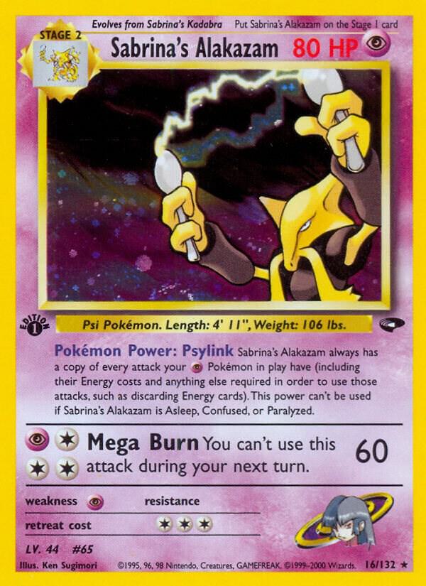 Pokémon Sabrina's Alakazam #016/132 Gym Challenge Holo Rare Holofoil Moderately Played Unlimited English Trading Card — catalog front, TCGplayer SKU 2958909