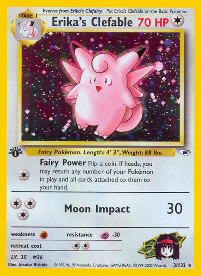 Pokémon Erika's Clefable #003/132 Gym Heroes Holo Rare Holofoil Moderately Played Unlimited Trading Card