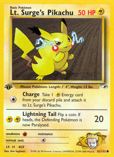 Pokémon Lt. Surge's Pikachu #081/132 Gym Heroes Common Non-Foil Near Mint 1st Edition Trading Card