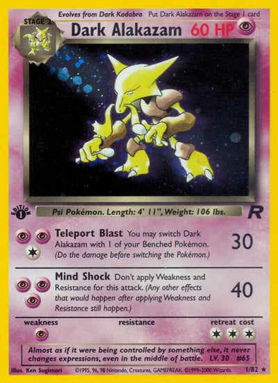 Pokémon Dark Alakazam #01/82 Team Rocket 1 Holofoil Heavily Played Unlimited Trading Card