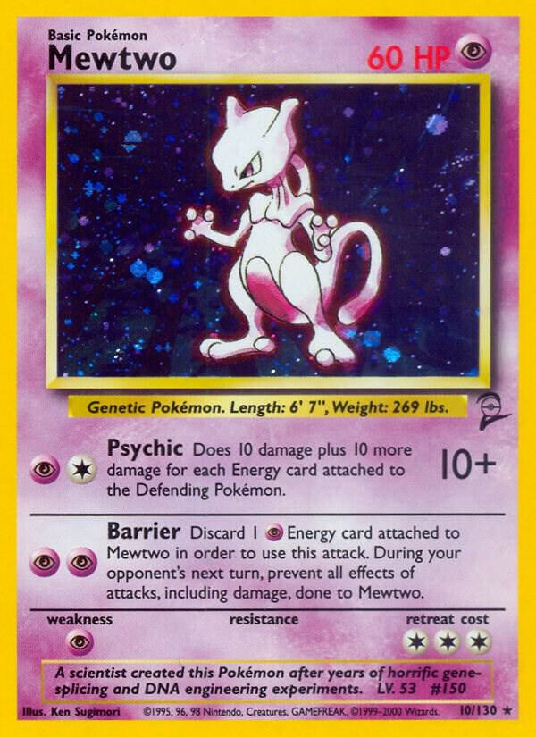 Pokémon Mewtwo #010/130 Base Set 2 Holo Rare Holofoil Moderately Played Trading Card
