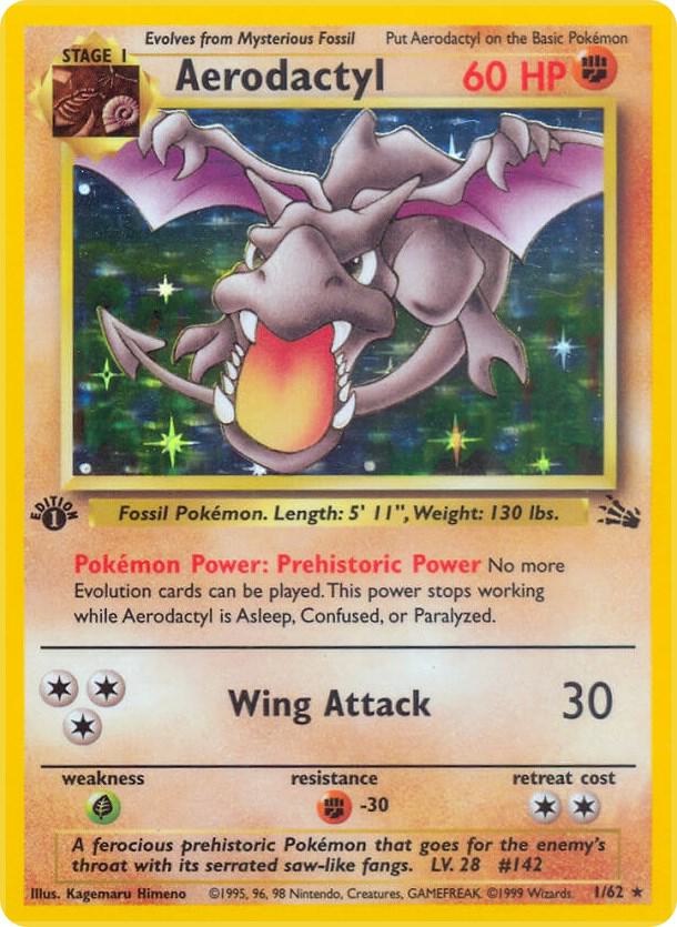 Pokémon Aerodactyl #01/62 Fossil 1 Holofoil Heavily Played 1st Edition Trading Card