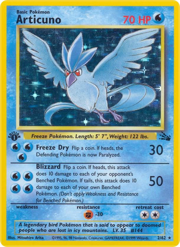 Pokémon Articuno #02/62 Fossil 2 Holofoil Near Mint Unlimited English Trading Card — catalog front, TCGplayer SKU 2995200