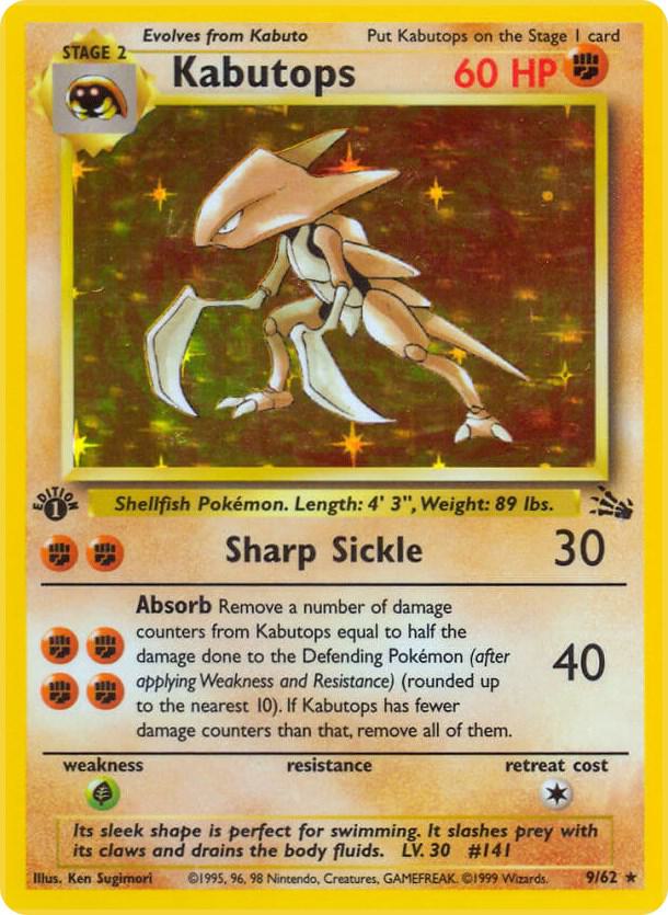 Pokémon Kabutops #09/62 Fossil 9 Holofoil Heavily Played 1st Edition Trading Card