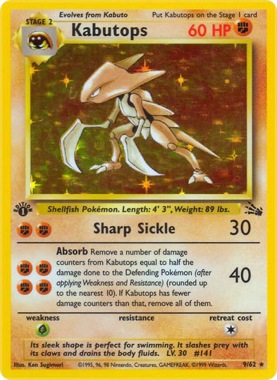 Pokémon Kabutops #09/62 Fossil 9 Holofoil Heavily Played 1st Edition Trading Card