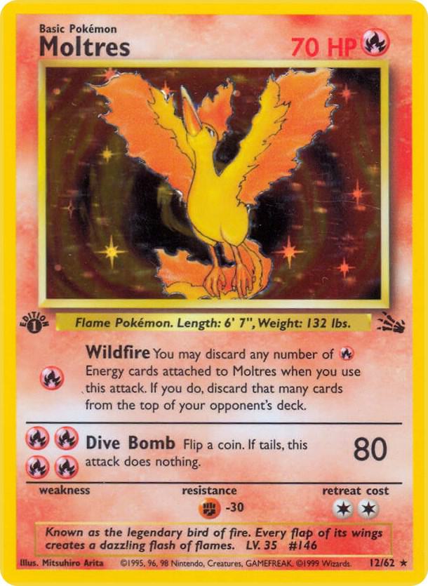 Pokémon Moltres #12/62 Fossil 12 Holofoil Heavily Played Unlimited English Trading Card — catalog front, TCGplayer SKU 2995303