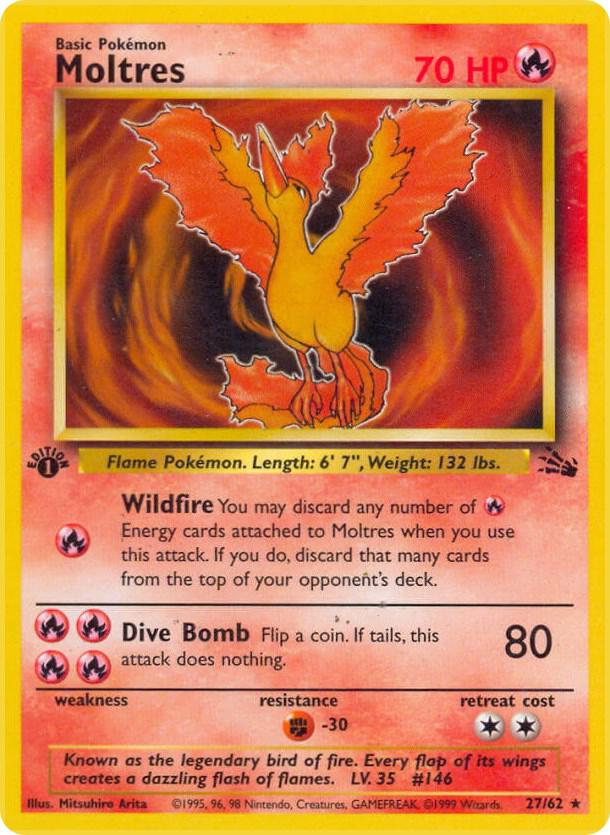 Pokémon Moltres #27/62 Fossil 27 Non-Foil Lightly Played 1st Edition English Trading Card — catalog front, TCGplayer SKU 2995416