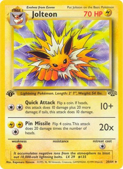 Pokémon Jolteon #20/64 Jungle 20 Non-Foil Near Mint Unlimited Trading Card
