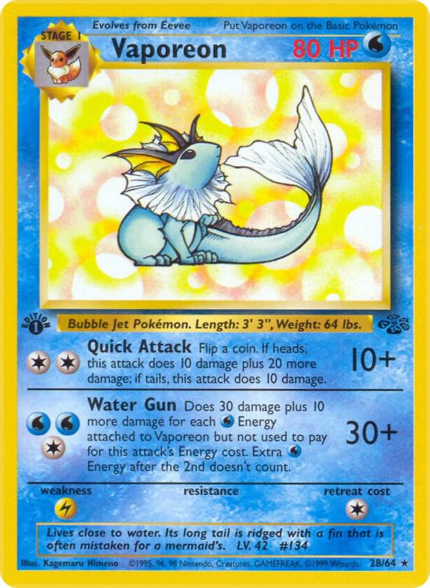 Pokémon Vaporeon #28/64 Jungle 28 Non-Foil Lightly Played Unlimited English Trading Card — catalog front, TCGplayer SKU 2998497