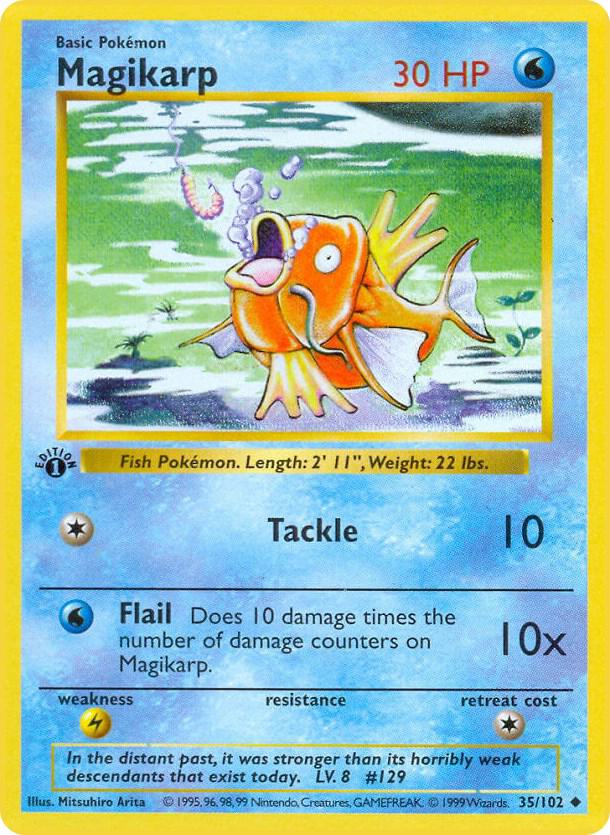 Pokémon Magikarp #035/102 Base Set (Shadowless) Uncommon Non-Foil Lightly Played Unlimited English Trading Card — catalog front, TCGplayer SKU 2998958