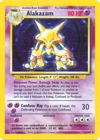 Pokémon Alakazam #001/102 Base Set Holo Rare Holofoil Lightly Played Trading Card