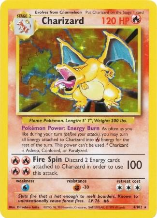 Pokémon Charizard #004/102 Base Set Holo Rare Holofoil Heavily Played English Trading Card — catalog front, TCGplayer SKU 2999655