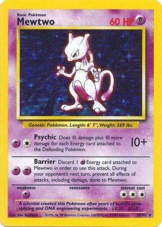 Pokémon Mewtwo #010/102 Base Set Holo Rare Holofoil Lightly Played Trading Card
