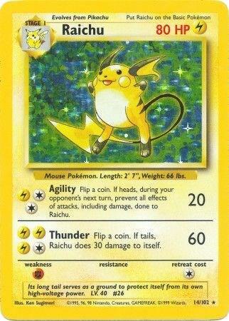 Pokémon Raichu #014/102 Base Set Holo Rare Holofoil Lightly Played Trading Card