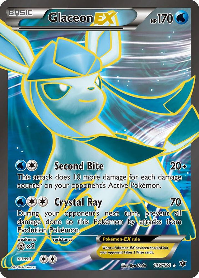 Pokémon Glaceon EX #116/124 XY - Fates Collide Full Art Holofoil Lightly Played English Trading Card — catalog front, TCGplayer SKU 3142606