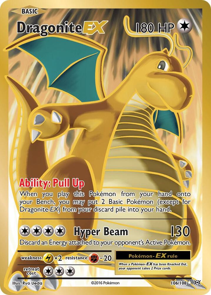 Pokémon Dragonite EX #106/108 XY - Evolutions Full Art Holofoil Lightly Played Trading Card