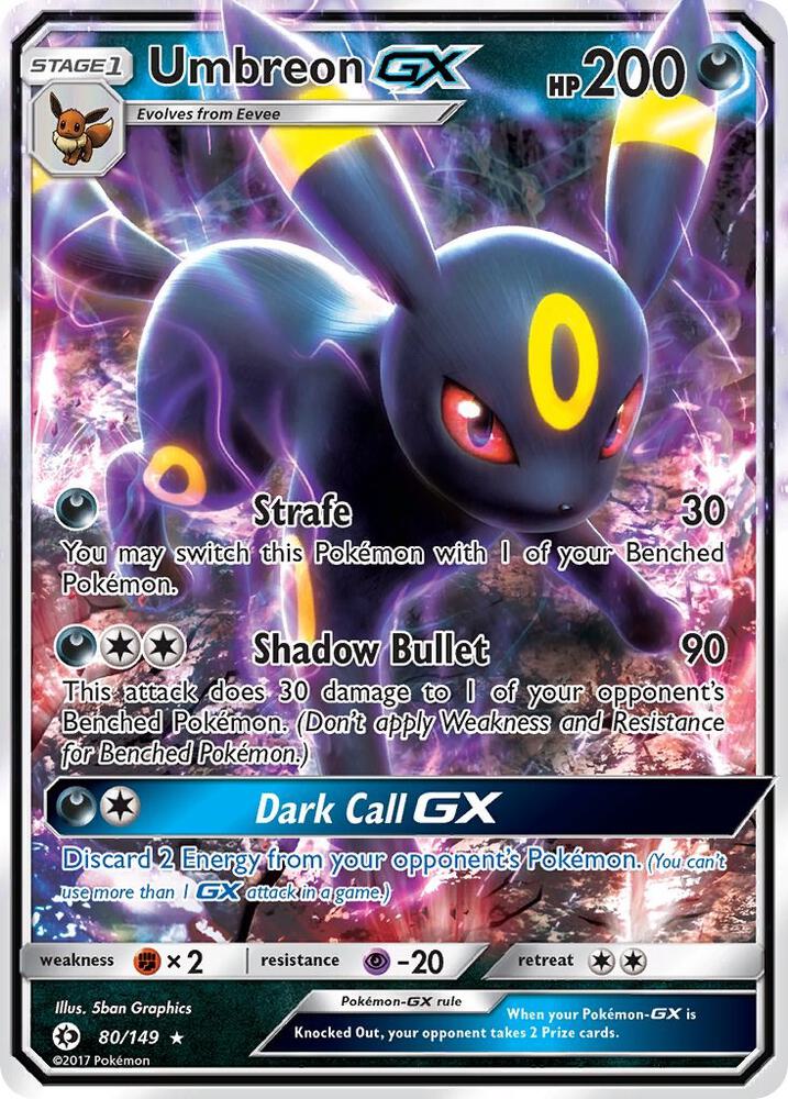 Pokémon Umbreon GX #80/149 SM Base Set Ultra Rare Holofoil Lightly Played English Trading Card — catalog front, TCGplayer SKU 3262220