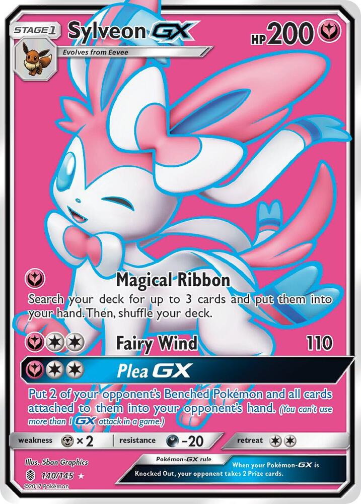 Pokémon Sylveon GX #140/145 SM - Guardians Rising Full Art Holofoil Near Mint Trading Card