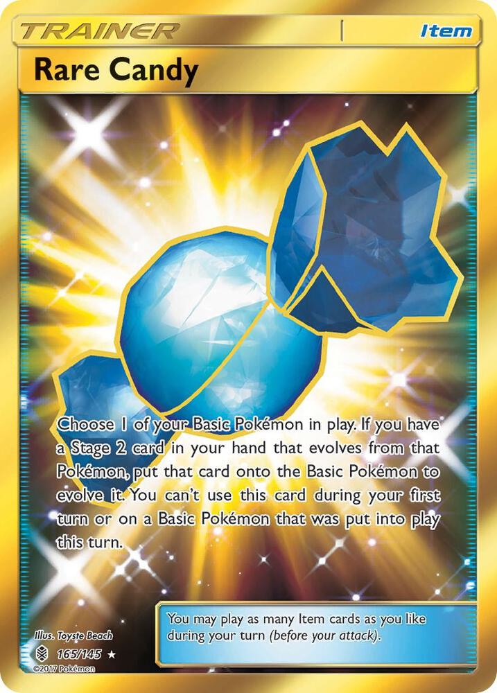 Pokémon Rare Candy #165/145 SM - Guardians Rising Secret Holofoil Near Mint English Trading Card — catalog front, TCGplayer SKU 3335420