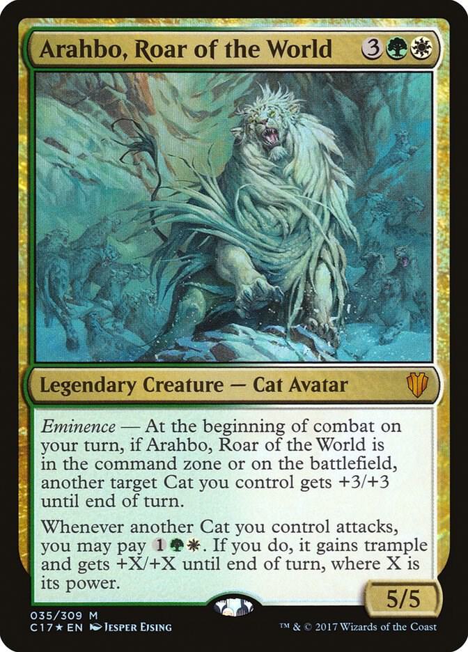 Magic Arahbo, Roar of the World #35 Commander 2017 Mythic Rare Foil Near Mint English Trading Card — catalog front, TCGplayer SKU 3449048