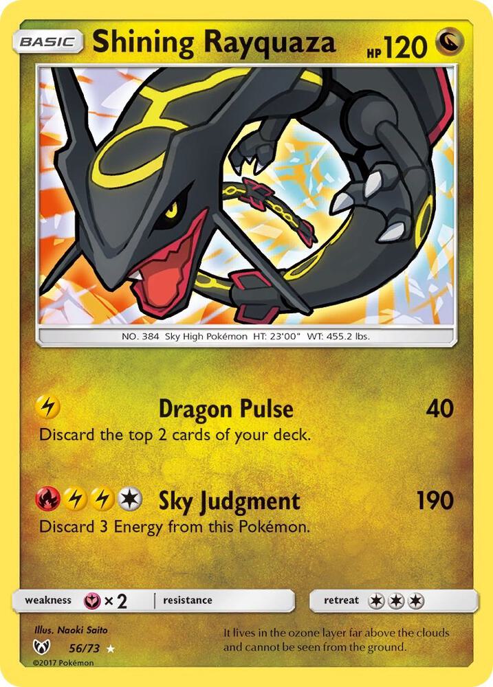 Pokémon Shining Rayquaza #56/73 Shining Legends Shiny Holo Rare Holofoil Near Mint Trading Card