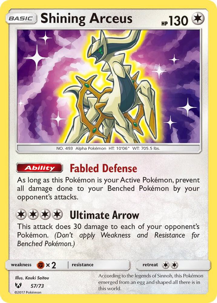 Pokémon Shining Arceus #57/73 Shining Legends Shiny Holo Rare Holofoil Near Mint English Trading Card — catalog front, TCGplayer SKU 3482558