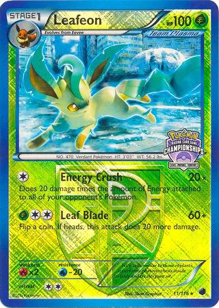 Pokémon Leafeon - 11/116 #011/116 League & Championship Cards State Championships Reverse Holofoil Lightly Played English Trading Card — catalog front, TCGplayer SKU 3525712