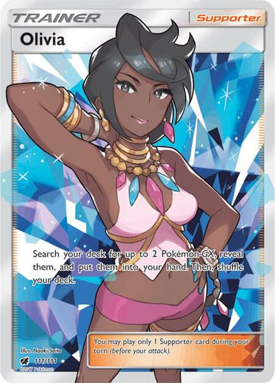 Pokémon Olivia #111/111 SM - Crimson Invasion Full Art Holofoil Near Mint English Trading Card — catalog front, TCGplayer SKU 3528272
