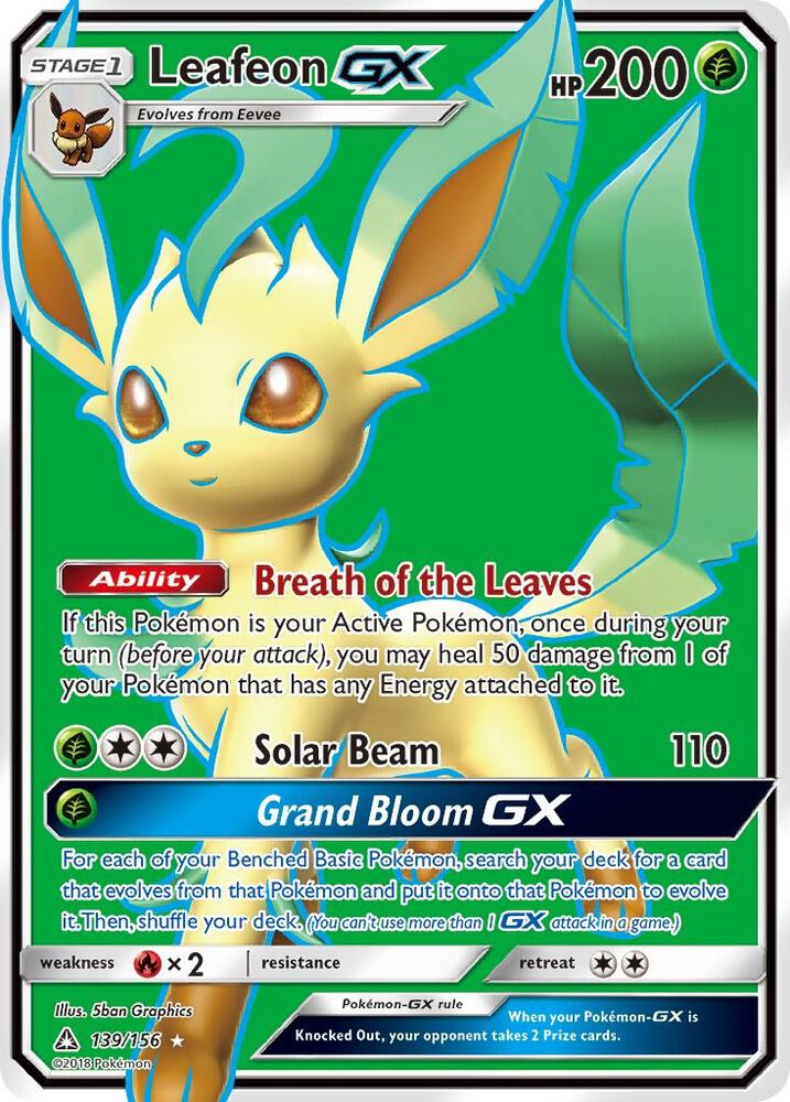 Pokémon Leafeon GX #139/156 SM - Ultra Prism Full Art Holofoil Near Mint Trading Card
