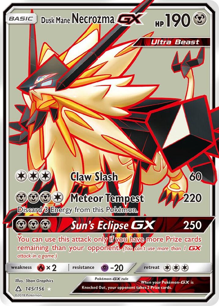 Pokémon Dusk Mane Necrozma GX #145/156 SM - Ultra Prism Full Art Holofoil Moderately Played English Trading Card — catalog front, TCGplayer SKU 3596075