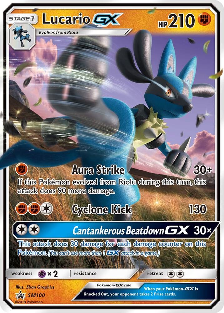 Pokémon Lucario GX #SM100 SM Promos Promo Holofoil Near Mint English Trading Card — catalog front, TCGplayer SKU 3612734
