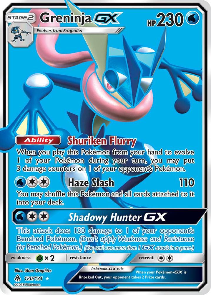 Pokémon Greninja GX #120/131 SM - Forbidden Light Full Art Holofoil Heavily Played English Trading Card — catalog front, TCGplayer SKU 3642586