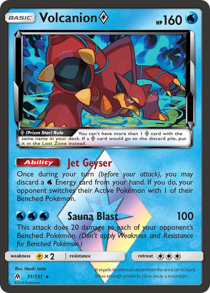 Pokémon Volcanion Prism Star #31/131 SM - Forbidden Light Prism Rare Holofoil Near Mint English Trading Card — catalog front, TCGplayer SKU 3642653