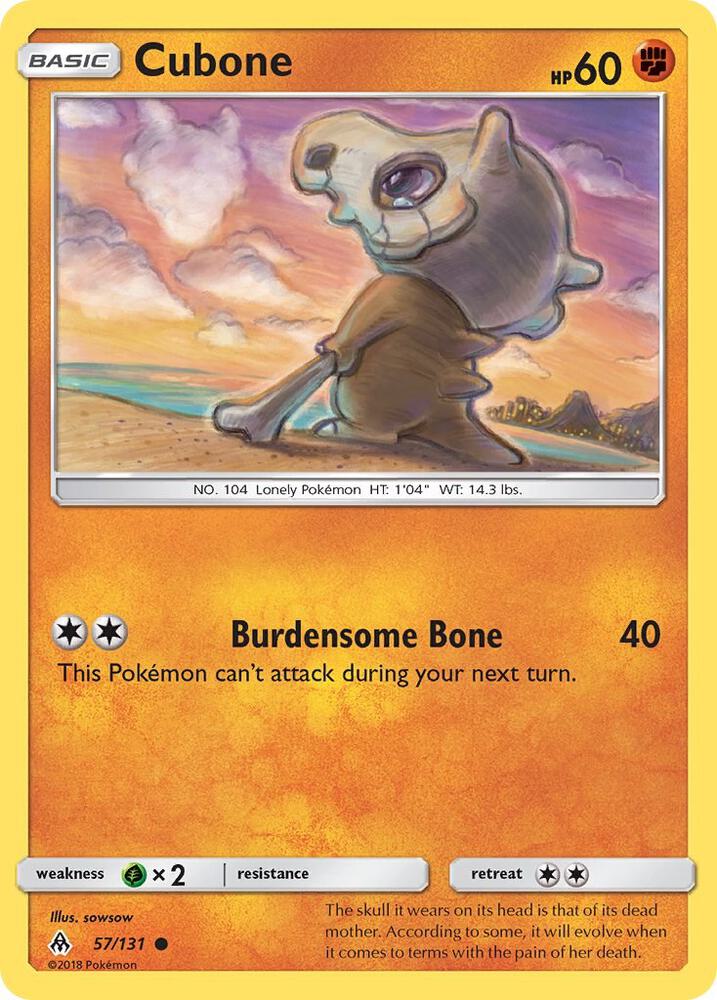 Pokémon Cubone #57/131 SM - Forbidden Light Common Reverse Holofoil Near Mint English Trading Card — catalog front, TCGplayer SKU 3642928