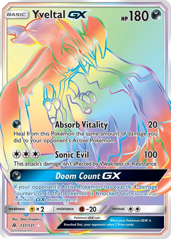 Pokémon Yveltal GX #137/131 SM - Forbidden Light Secret Holofoil Near Mint Trading Card
