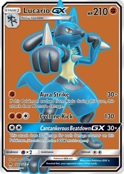 Pokémon Lucario GX #122/131 SM - Forbidden Light Full Art Holofoil Lightly Played Trading Card
