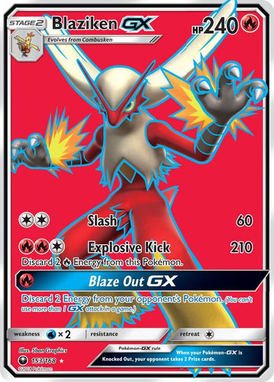 Pokémon Blaziken GX #153/168 SM - Celestial Storm Full Art Holofoil Lightly Played English Trading Card — catalog front, TCGplayer SKU 3806511