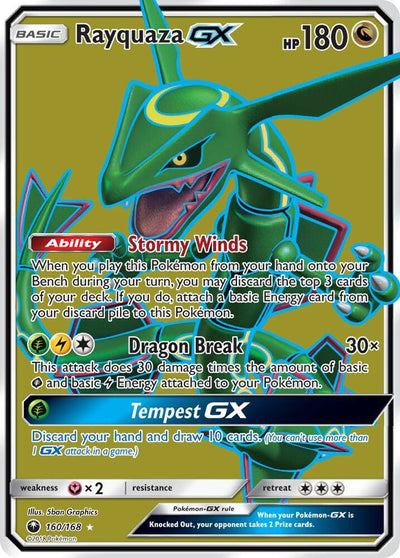 Pokémon Rayquaza GX #160/168 SM - Celestial Storm Full Art Holofoil Moderately Played Trading Card