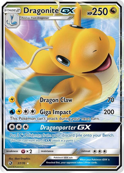 Pokémon Dragonite GX #37/70 Dragon Majesty Ultra Rare Holofoil Near Mint Trading Card