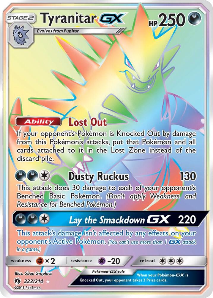 Pokémon Tyranitar GX #223/214 SM - Lost Thunder Secret Holofoil Near Mint Trading Card