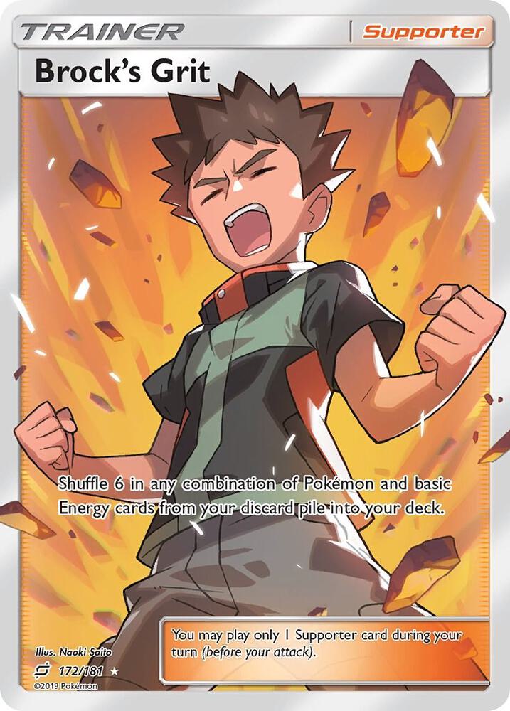 Pokémon Brock's Grit #172/181 SM - Team Up Full Art Holofoil Near Mint English Trading Card — catalog front, TCGplayer SKU 3963719