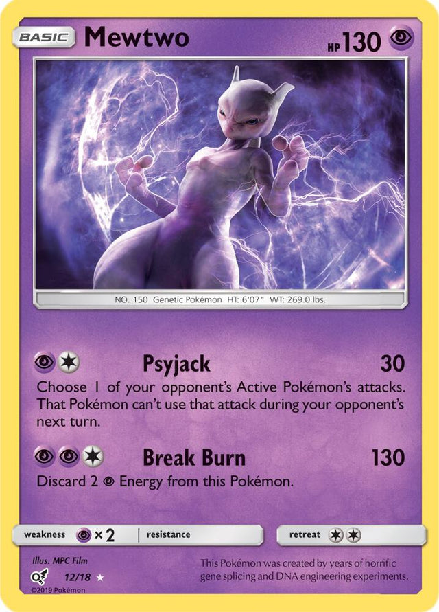 Pokémon Mewtwo #12/18 Detective Pikachu Holo Rare Holofoil Near Mint English Trading Card — catalog front, TCGplayer SKU 3979224